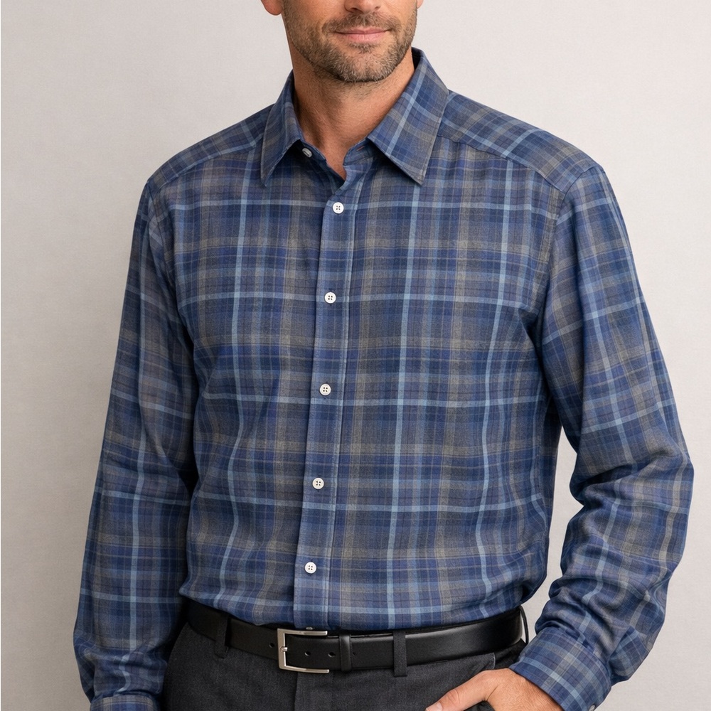 Ermenegildo‎ Zegna Men’s Blue Plaid Button-Up Shirt | Size Large
